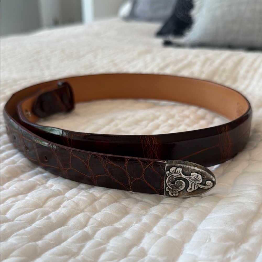 Genuine Alligator Brown Belt Strap with Silver tip